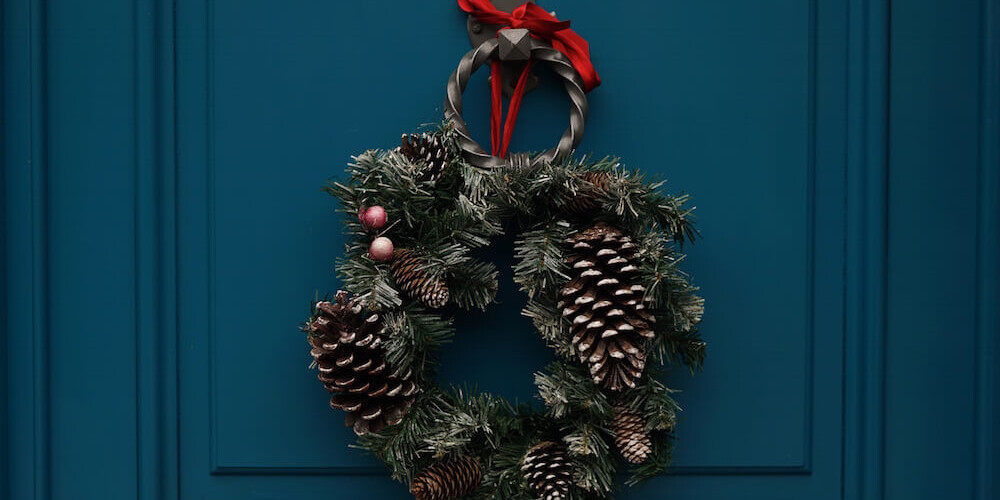 Christmas wreath on blue door